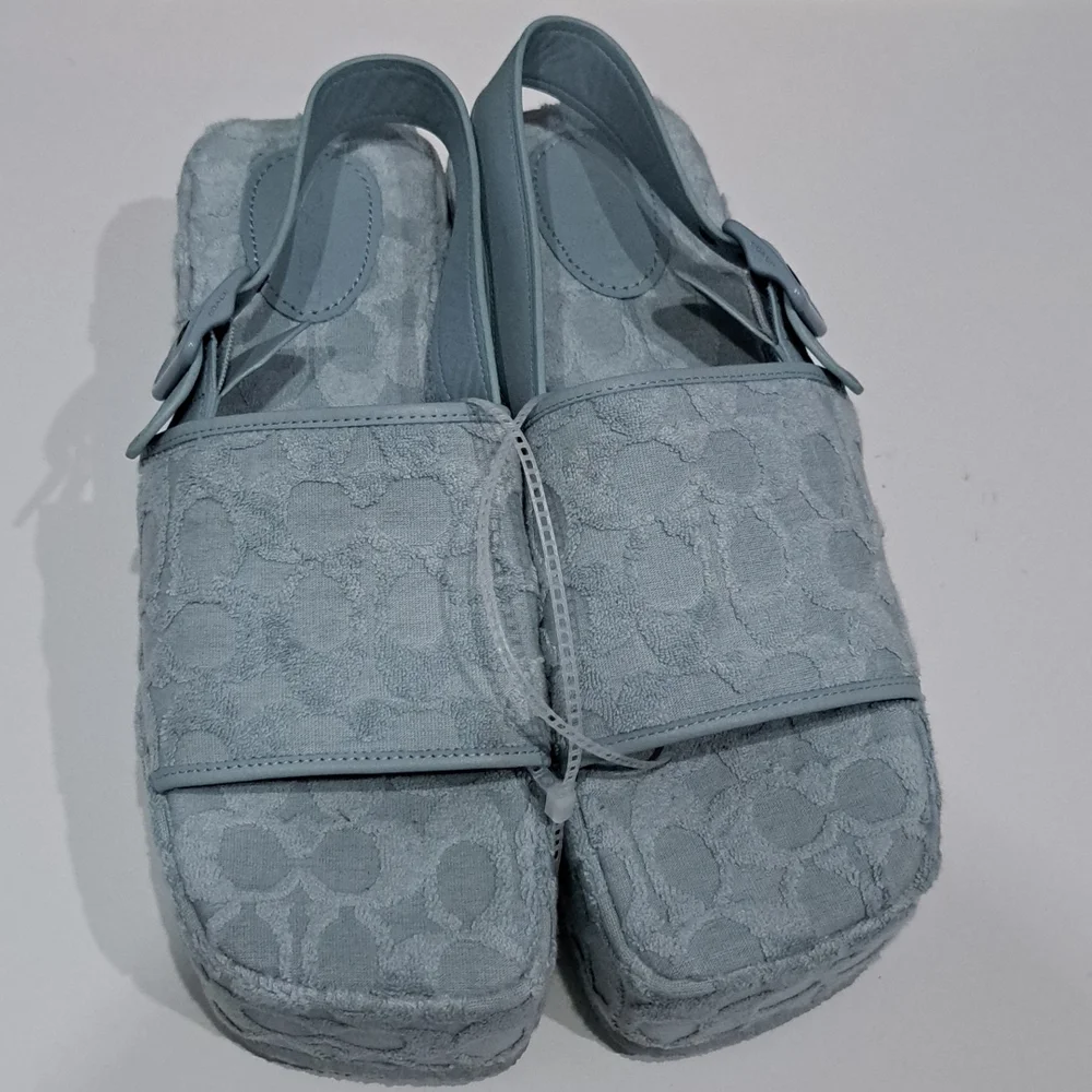 Coach Powder Blue Logo-Embossed Platform Sandals